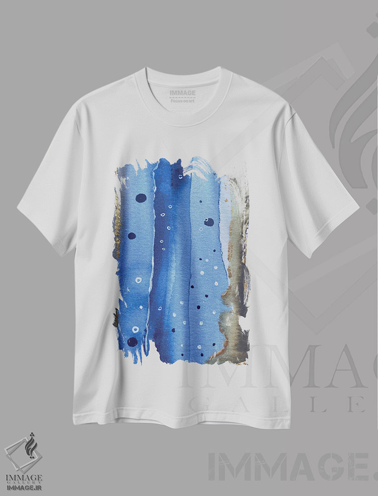 تیشرت طرح دار نقاشی انتزاعی آبی و قهوه ای اثر آنا اوز | immage.ir