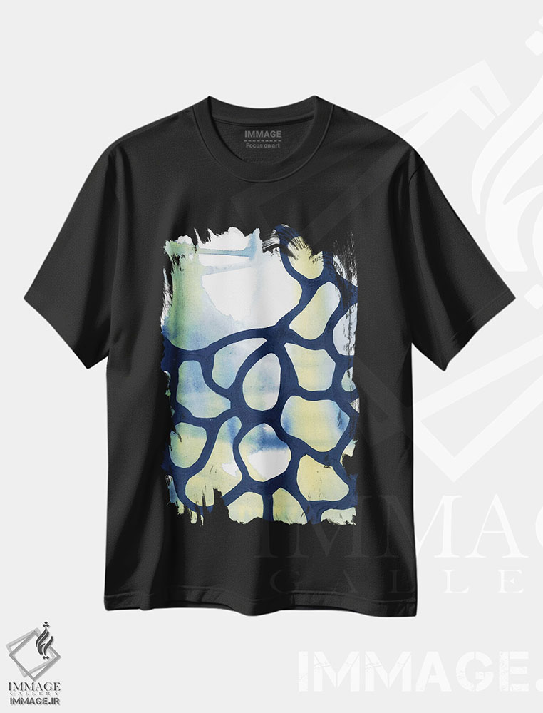 تیشرت طرح دار انتزاع آبرنگ آبی-سبز II اثر آنا اوز | فروشگاه ایماژ