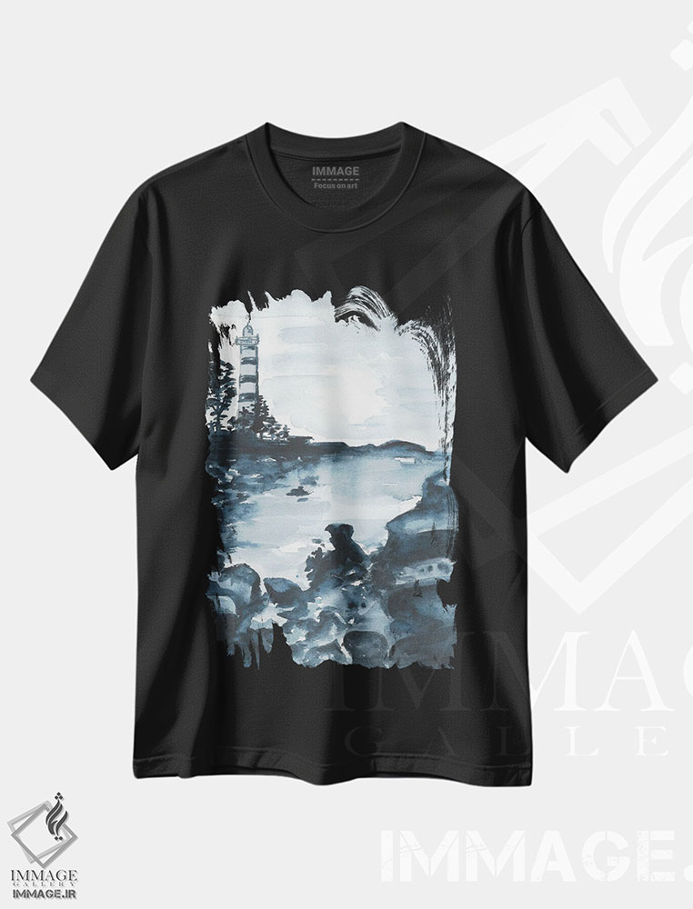 تیشرت طرح دار فانوس دریایی آبی، تزئینی اثر آنا اوز | فروشگاه ایماژ