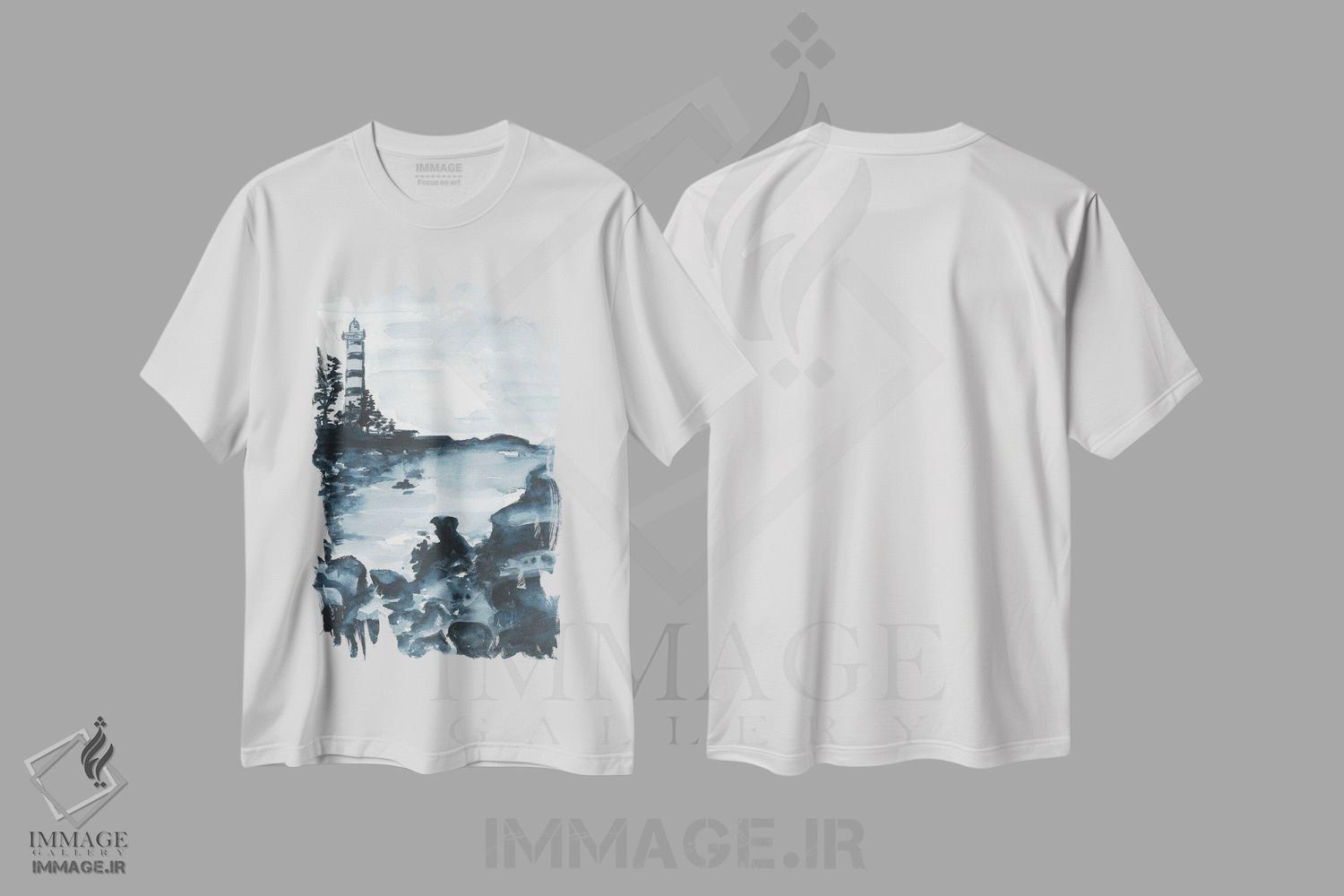 تیشرت طرح دار فانوس دریایی آبی، تزئینی اثر آنا اوز | immage.ir