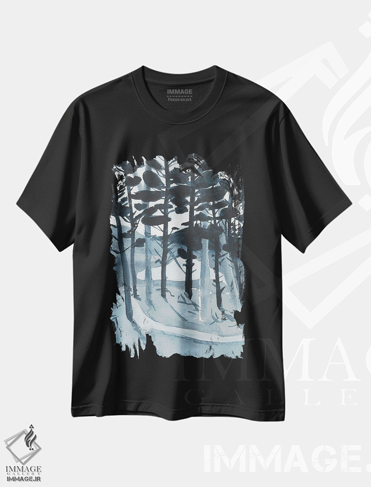 تیشرت طرح دار جنگل آبی، مسیر اسنوبورد، دکور معاصر اثر آنا اوز | فروشگاه ایماژ