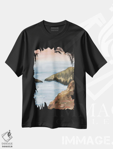تیشرت طرح دار کوه های طلایی هنگام غروب صورتی، مدیوم اثر آنا اوز | فروشگاه ایماژ