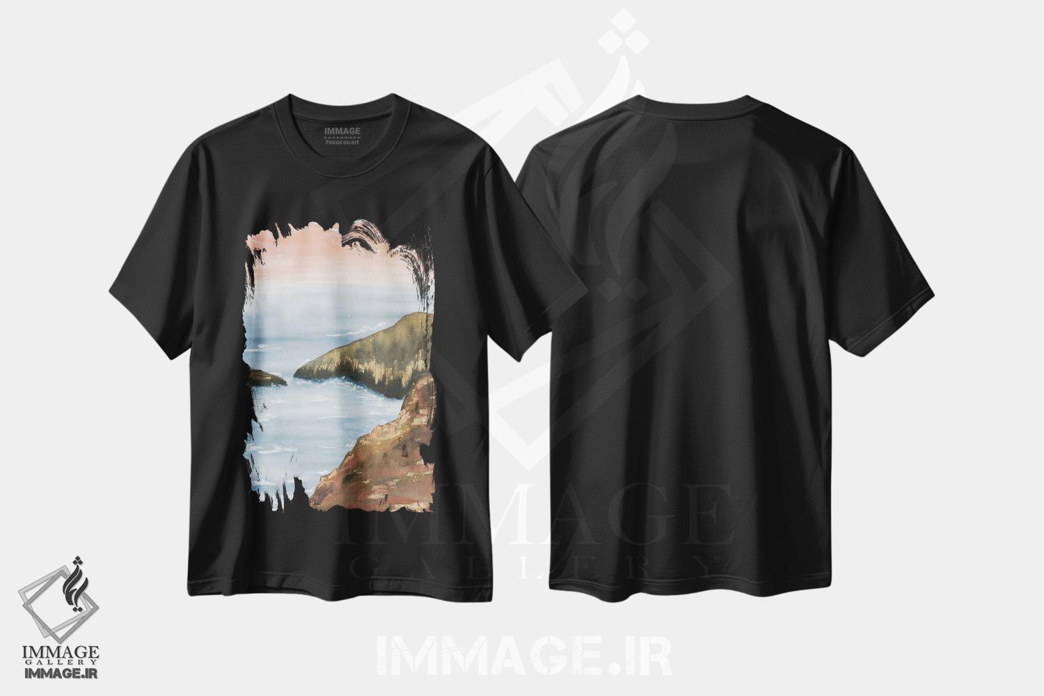 تیشرت طرح دار کوه های طلایی هنگام غروب صورتی، مدیوم اثر آنا اوز | فروشگاه ایماژ