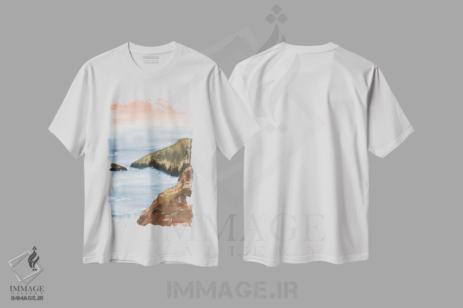 تیشرت طرح دار کوه های طلایی هنگام غروب صورتی، مدیوم اثر آنا اوز | immage.ir