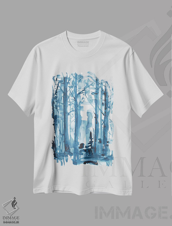 تیشرت طرح دار جنگل مه آلود آبی با آبرنگ، دکور معاصر اثر آنا اوز | immage.ir