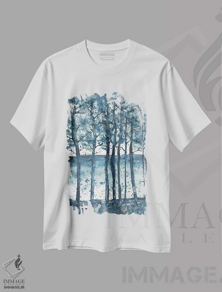تیشرت طرح دار درختان آبی انتزاعی در غروب، مدیوم اثر آنا اوز | immage.ir