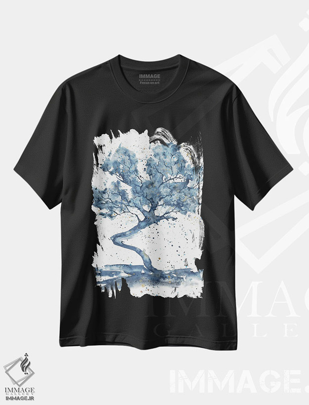 تیشرت طرح دار درخت بزرگ انتزاعی آبی، مدیوم اثر آنا اوز | فروشگاه ایماژ