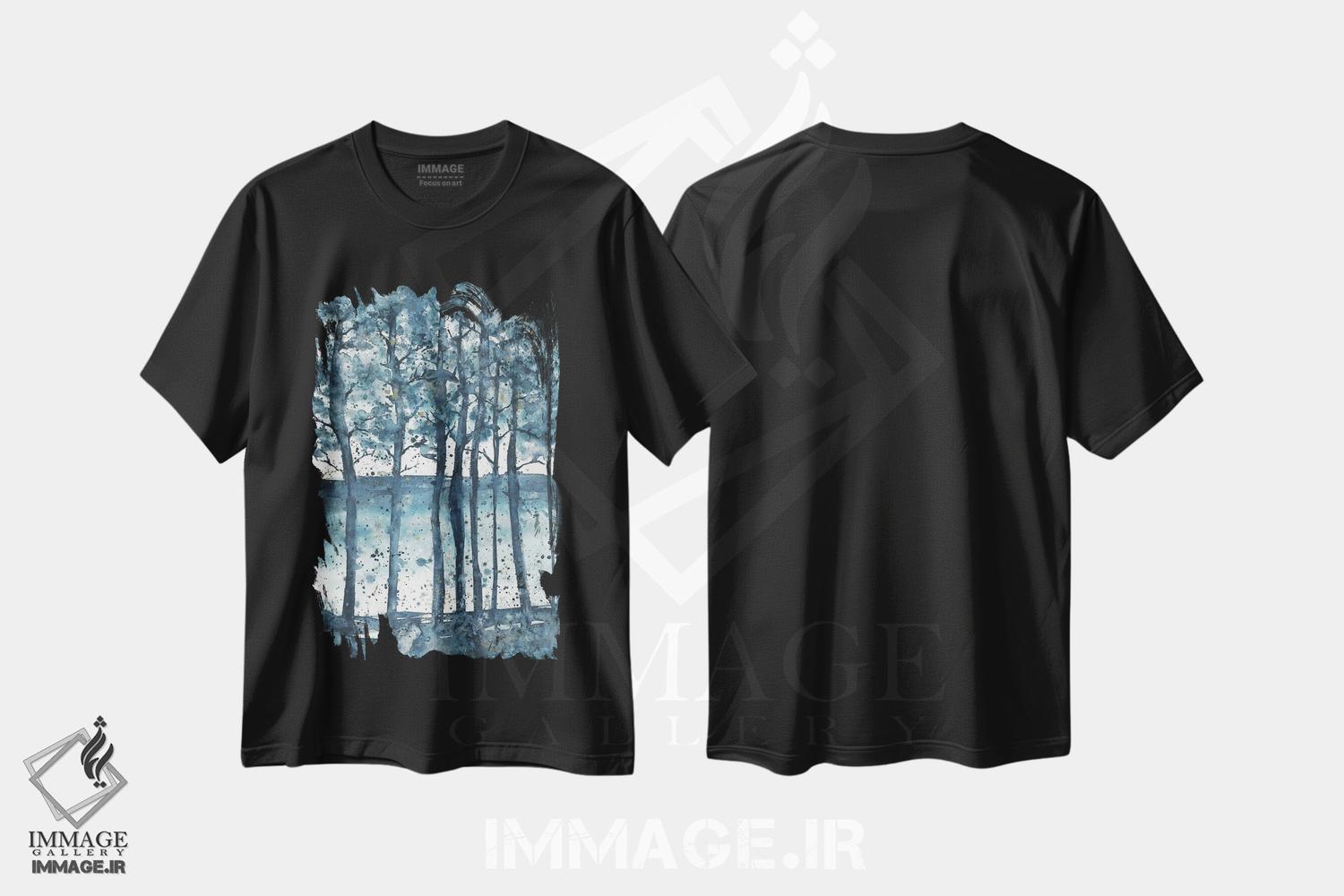 تیشرت طرح دار درختان آبی انتزاعی در غروب، مدیوم اثر آنا اوز | فروشگاه ایماژ