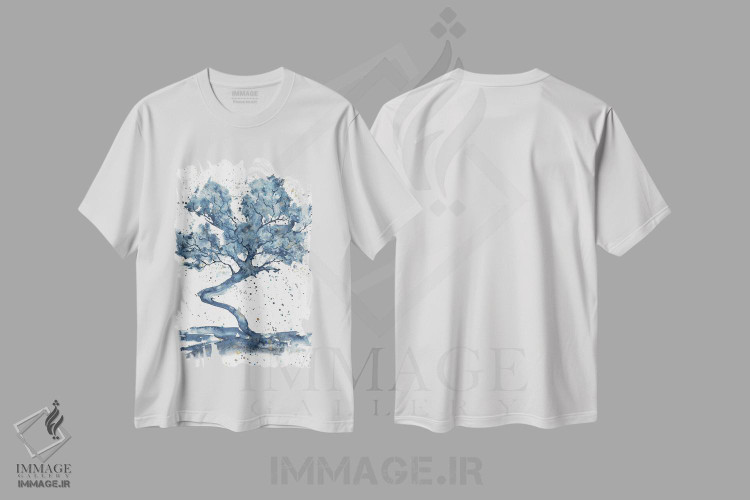 تیشرت طرح دار درخت بزرگ انتزاعی آبی، مدیوم اثر آنا اوز | immage.ir
