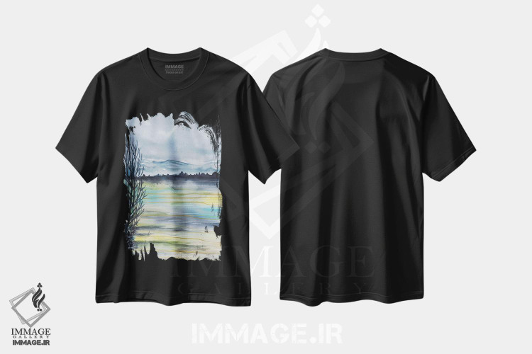 تیشرت طرح دار دشت رنگارنگ، منظره حومه روستا، آبستره اثر آنا اوز | فروشگاه ایماژ