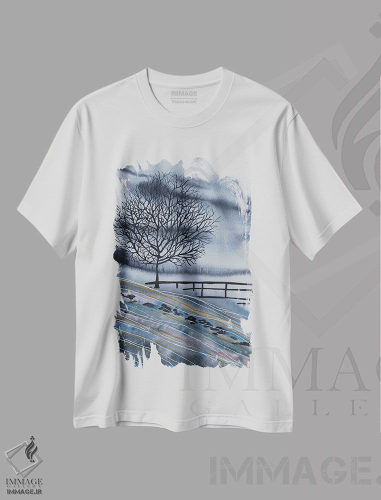 تیشرت طرح دار منظره آبی زمستانی با درخت، آبستره اثر آنا اوز | immage.ir