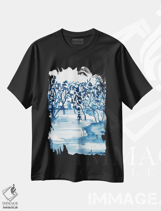 تیشرت طرح دار آبی روشن با آبرنگ، مدیوم اثر آنا اوز | فروشگاه ایماژ