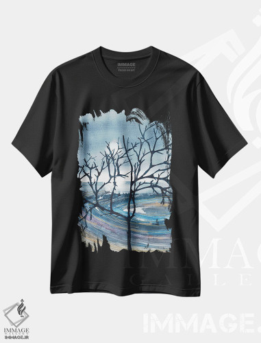 تیشرت طرح دار بازتاب خورشید در دریاچه و درخت، آبستره اثر آنا اوز | فروشگاه ایماژ