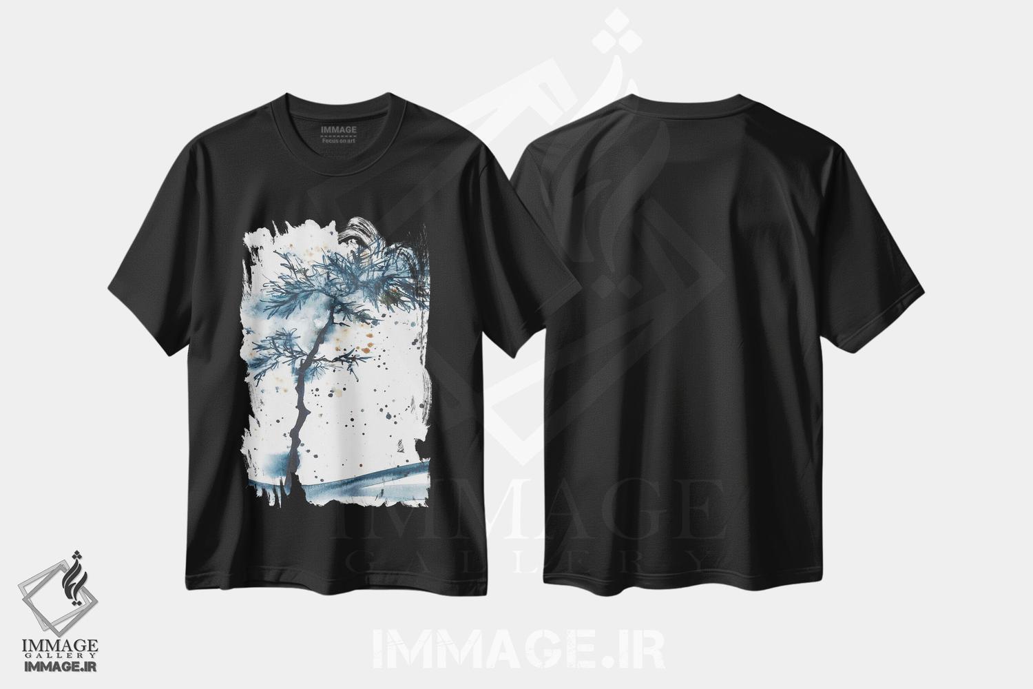 تیشرت طرح دار درخت آبی انتزاعی، منظره آبرنگ، آبستره اثر آنا اوز | فروشگاه ایماژ
