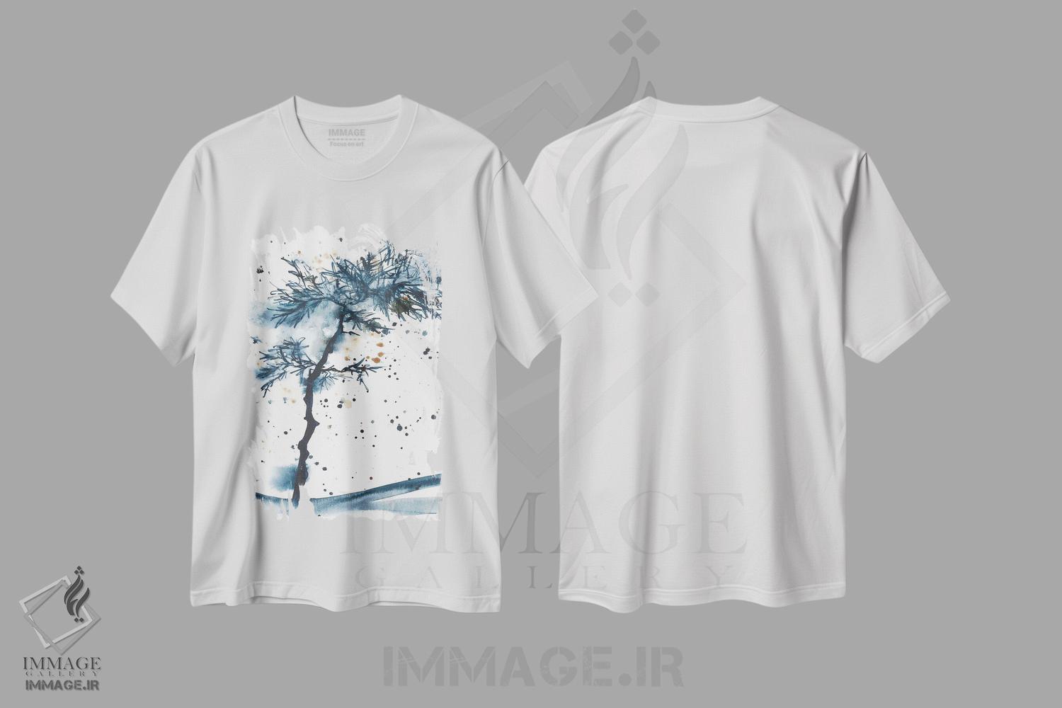 تیشرت طرح دار درخت آبی انتزاعی، منظره آبرنگ، آبستره اثر آنا اوز | immage.ir