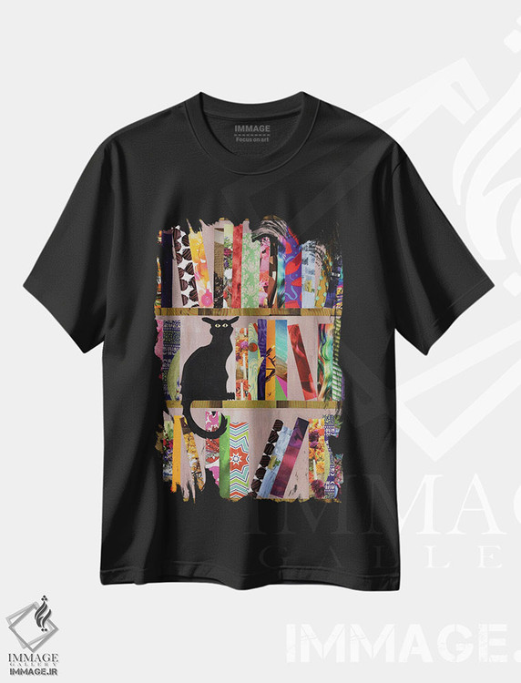 تیشرت طرح دار گربهٔ کتاب دوست، مدیوم اثر آرت پاپ تارت | فروشگاه ایماژ