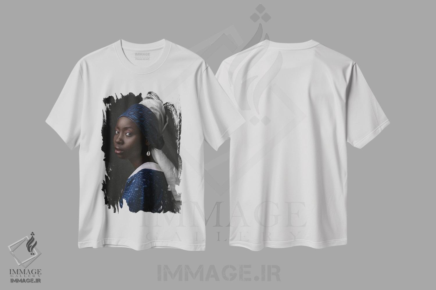 تیشرت طرح دار بانویی با گوشواره های صدفی، هنر آمریکایی آفریقایی تبار اثر آدنیران آدسانیا | immage.ir