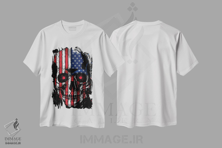 تیشرت طرح دار جمجمه آمریکایی، هنر دیجیتال اثر آلبرتو پرز | immage.ir