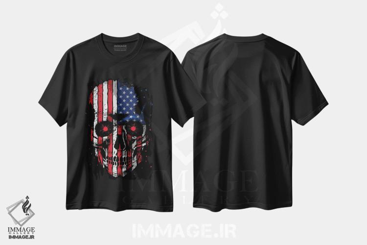 تیشرت طرح دار جمجمه آمریکایی، هنر دیجیتال اثر آلبرتو پرز | فروشگاه ایماژ