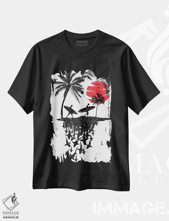 تیشرت طرح دار کوسه های جزیره موج سواری، تزئینی اثر آلبرتو پرز | فروشگاه ایماژ