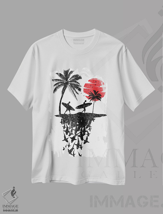 تیشرت طرح دار کوسه های جزیره موج سواری، تزئینی اثر آلبرتو پرز | immage.ir
