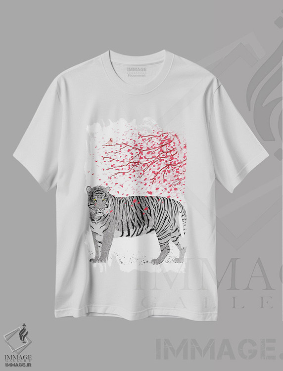 تیشرت طرح دار ببر درخت گیلاس، دکور آسیایی اثر آلبرتو پرز | immage.ir