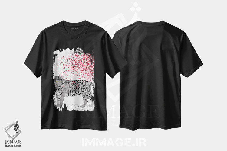 تیشرت طرح دار ببر درخت گیلاس، دکور آسیایی اثر آلبرتو پرز | فروشگاه ایماژ