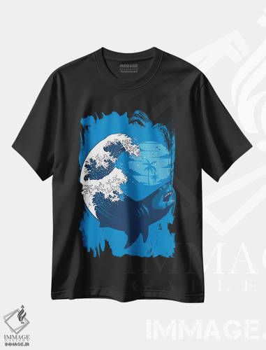 تیشرت طرح دار موج کوسه، هنر دیجیتال اثر آلبرتو پرز | فروشگاه ایماژ