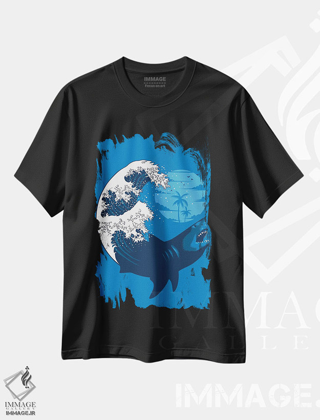 تیشرت طرح دار موج کوسه، هنر دیجیتال اثر آلبرتو پرز | فروشگاه ایماژ