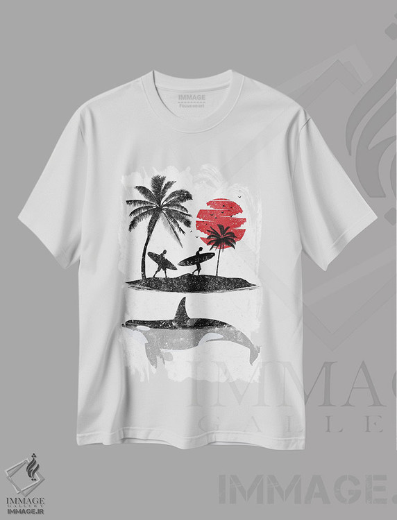 تیشرت طرح دار نهنگ قاتل موج سوار جزیره، هنر دیجیتال اثر آلبرتو پرز | immage.ir