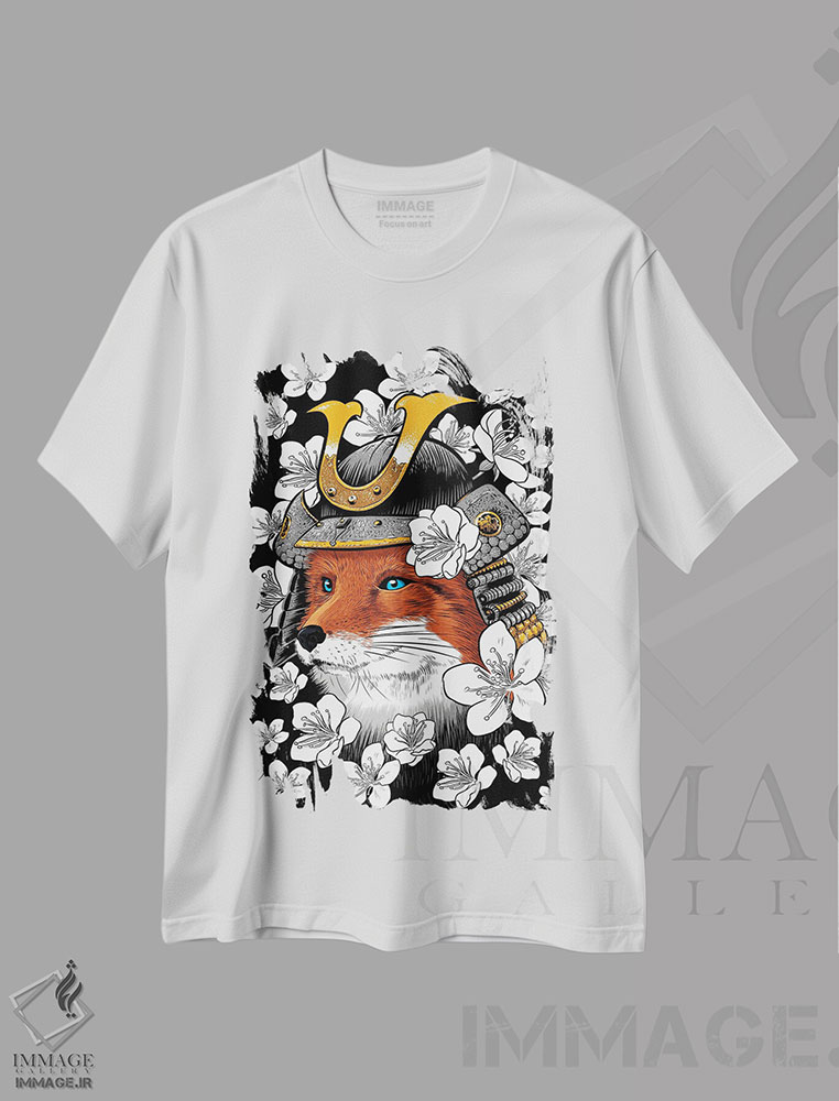 تیشرت طرح دار روباه سامورایی، هنر دیجیتال اثر آلبرتو پرز | immage.ir