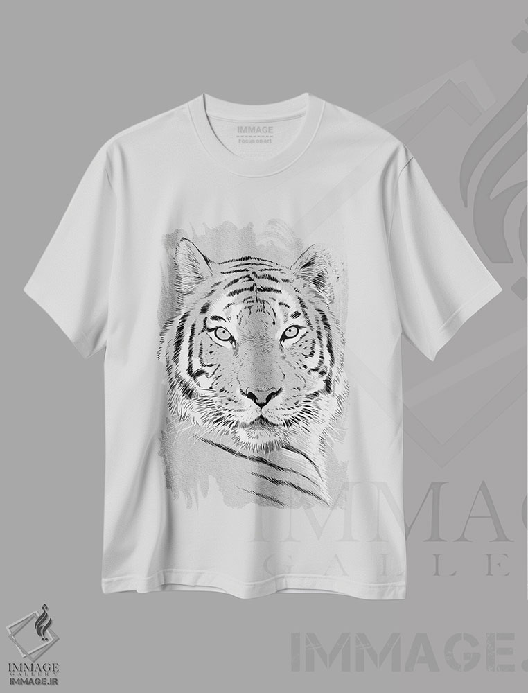 تیشرت طرح دار طرح ببر، هنر دیجیتال سیاه و سفید اثر آلبرتو پرز | immage.ir