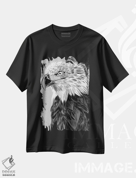 تیشرت طرح دار طرح عقاب، هنر دیجیتال سیاه و سفید اثر آلبرتو پرز | فروشگاه ایماژ