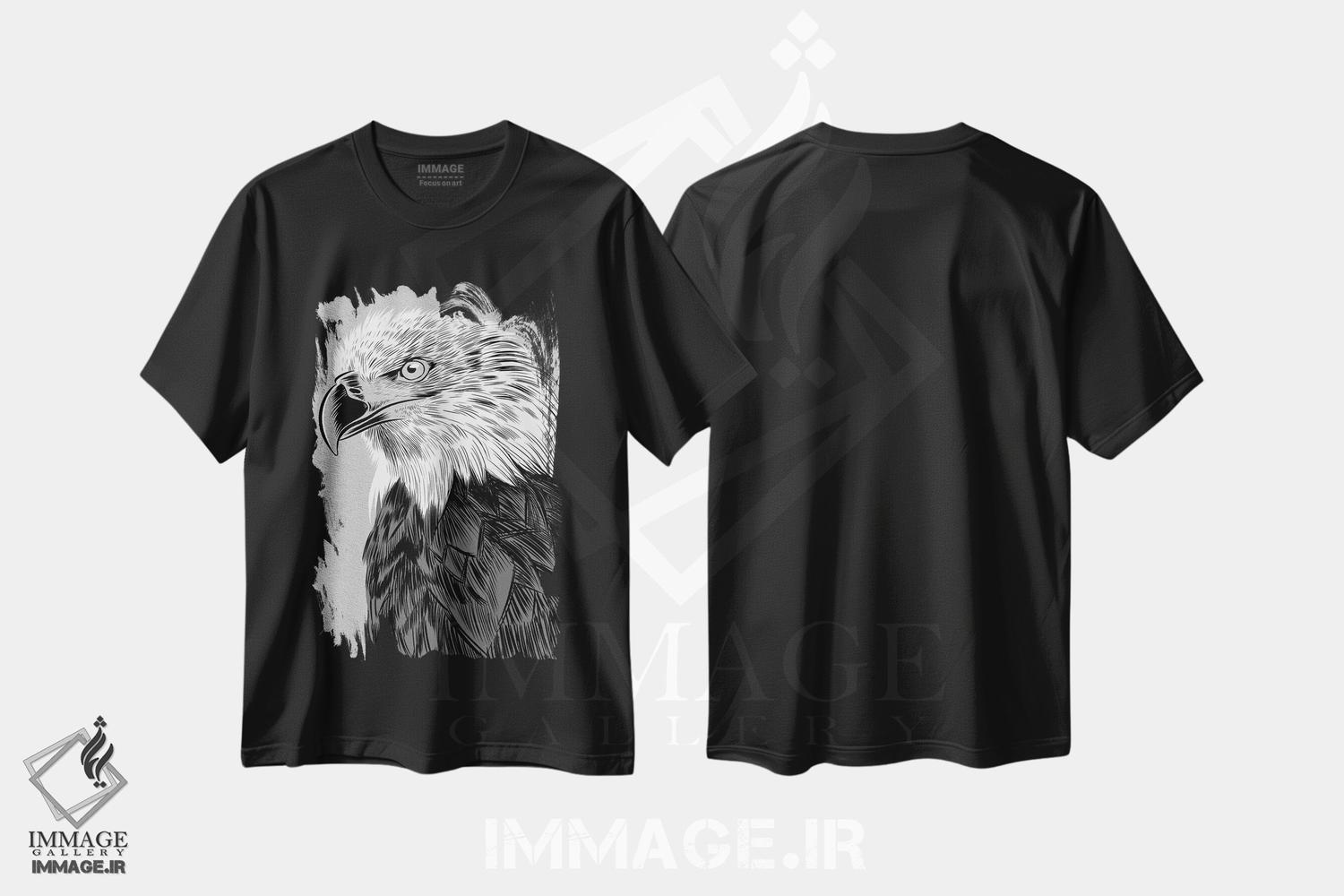 تیشرت طرح دار طرح عقاب، هنر دیجیتال سیاه و سفید اثر آلبرتو پرز | فروشگاه ایماژ