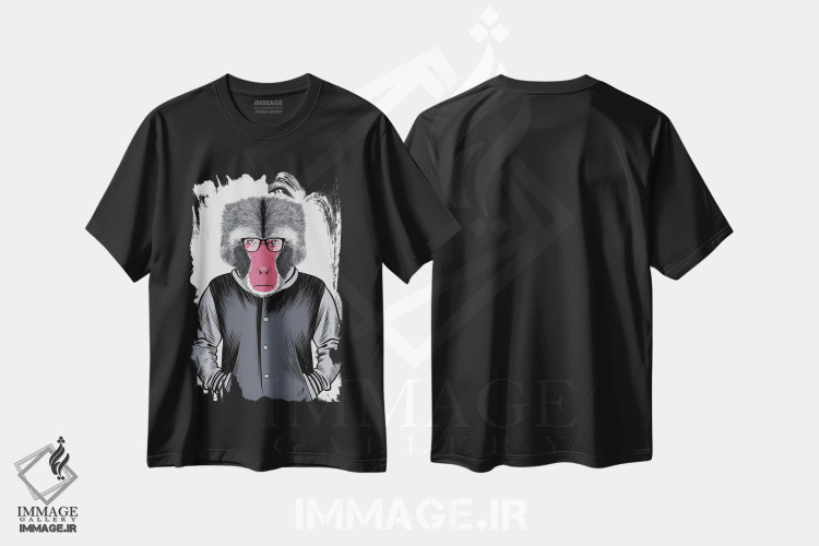 تیشرت طرح دار مدرسه میمون ها، هنر دیجیتال سیاه و سفید اثر آلبرتو پرز | فروشگاه ایماژ