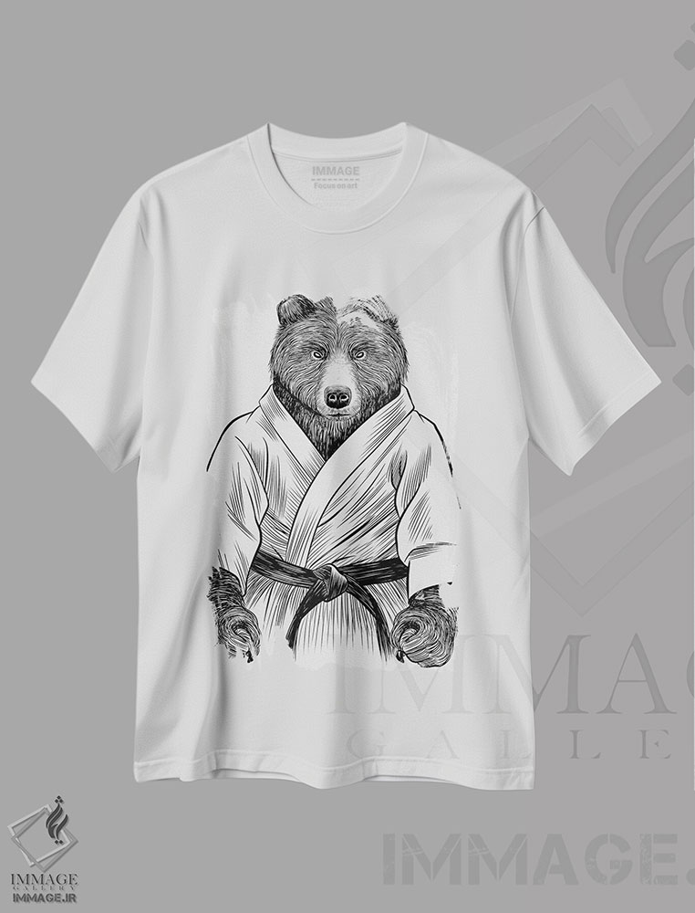 تیشرت طرح دار جودوی خرس گریزلی، هنر دیجیتال سیاه و سفید اثر آلبرتو پرز | immage.ir