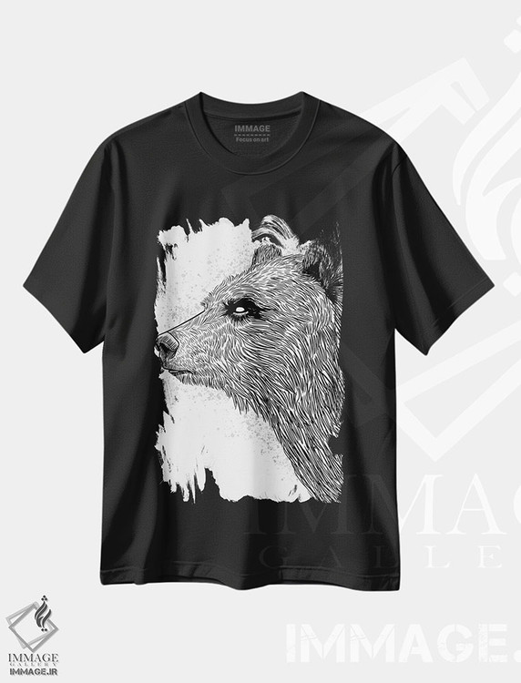 تیشرت طرح دار طرح خرس گریزلی، هنر دیجیتال سیاه و سفید اثر آلبرتو پرز | فروشگاه ایماژ