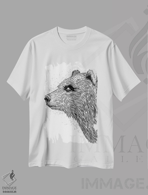تیشرت طرح دار طرح خرس گریزلی، هنر دیجیتال سیاه و سفید اثر آلبرتو پرز | immage.ir