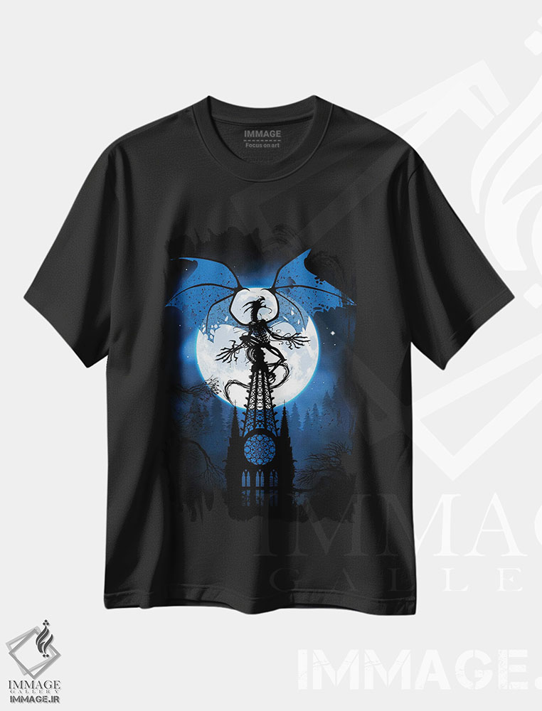 تیشرت طرح دار اژدهای ماه کلیسا، هنر دیجیتال اثر آلبرتو پرز | فروشگاه ایماژ