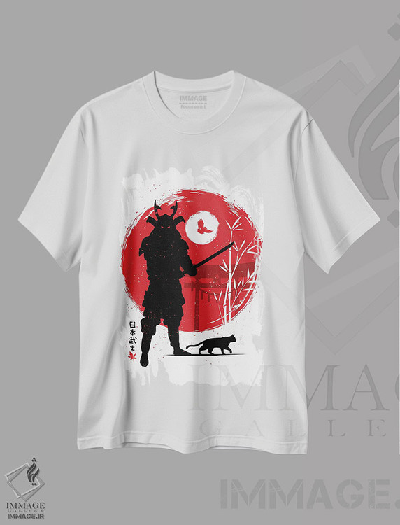 تیشرت طرح دار سامورایی با گربه اش، دکور آسیایی اثر آلبرتو پرز | immage.ir