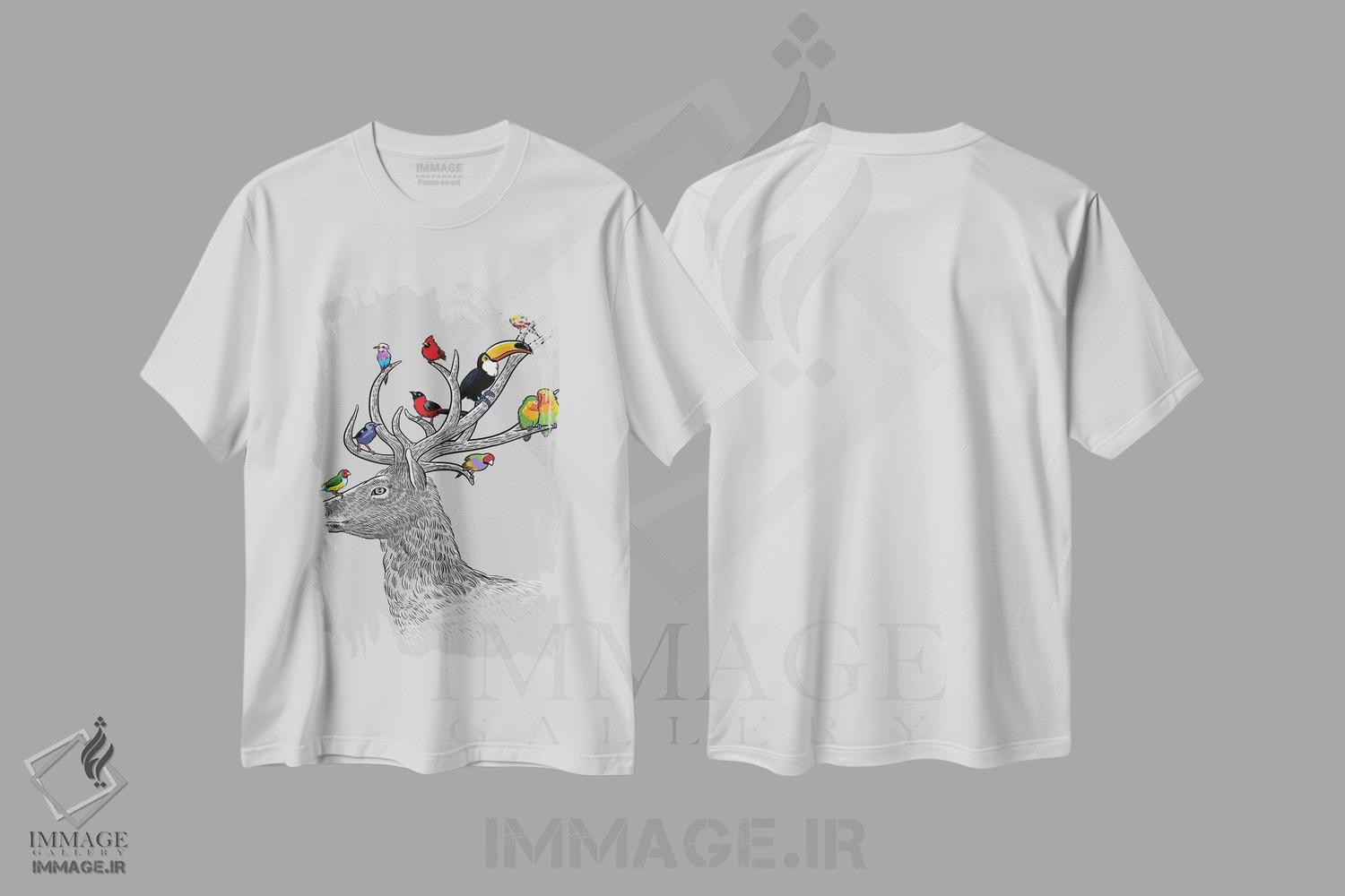 تیشرت طرح دار گوزن و پرندگان استوایی، دکور کلبه و لژ اثر آلبرتو پرز | immage.ir