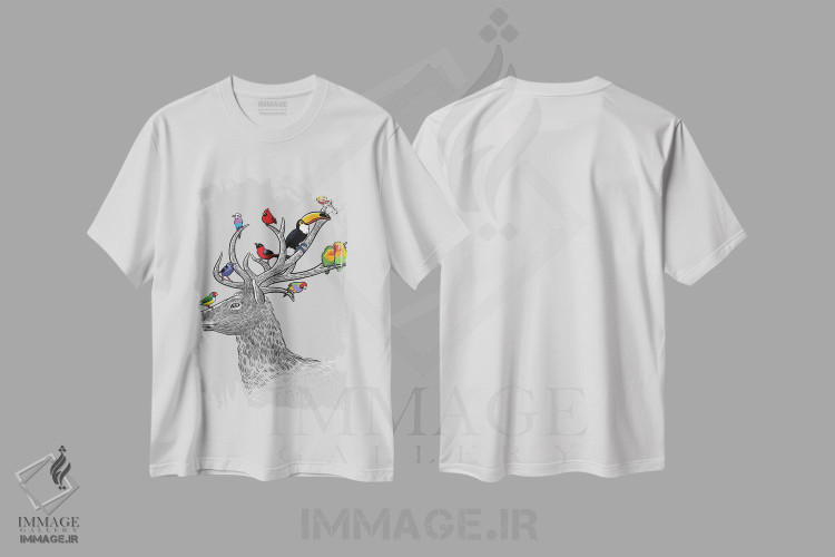 تیشرت طرح دار گوزن و پرندگان استوایی، دکور کلبه و لژ اثر آلبرتو پرز | immage.ir