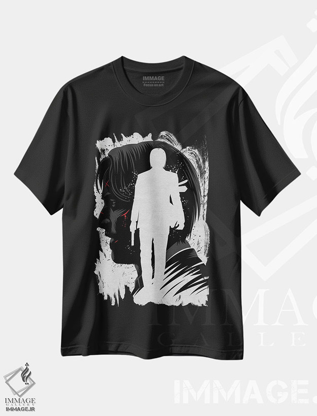تیشرت طرح دار ویک جوهری، هنر دیجیتال سیاه و سفید اثر آلبرتو پرز | فروشگاه ایماژ