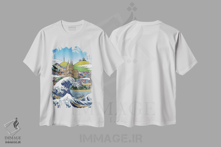 تیشرت طرح دار موج بزرگ بارسلون، دکور آسیایی اثر آلبرتو پرز | immage.ir