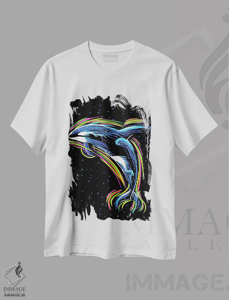 تیشرت طرح دار نهنگ قاتل با خطوط نئونی، دکوراسیون جایگزین اثر آلبرتو پرز | immage.ir