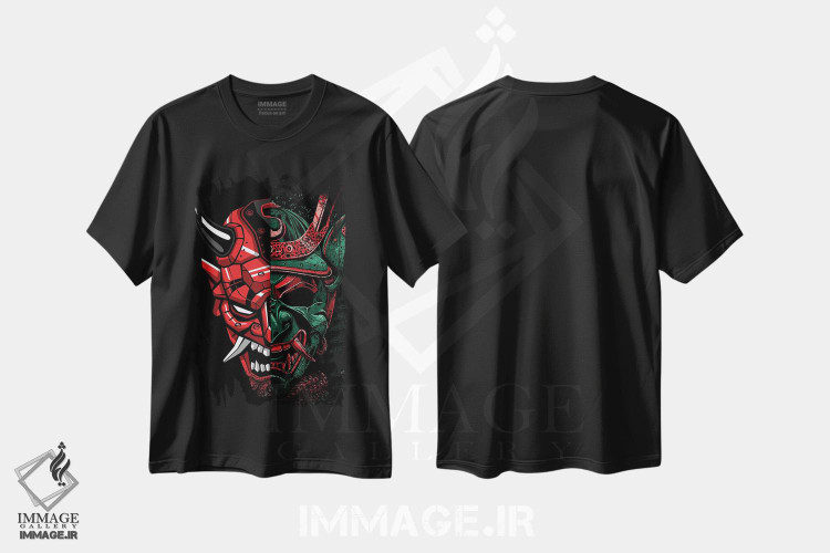 تیشرت طرح دار نقاب دوتایی سامورایی، دکوراسیون جایگزین اثر آلبرتو پرز | فروشگاه ایماژ