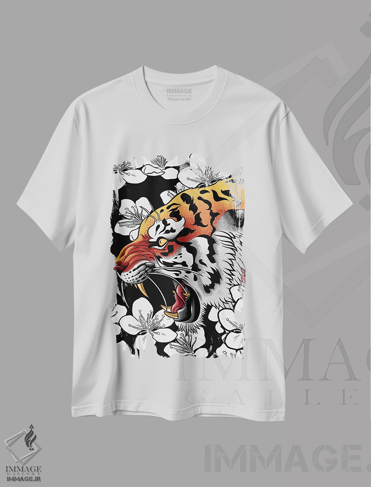 تیشرت طرح دار تاتوی ببر و درخت گیلاس، هنر دیجیتال اثر آلبرتو پرز | immage.ir