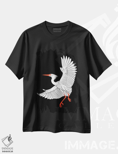 تیشرت طرح دار پرواز آرام و زیبای درنا، هنر دیجیتال اثر آلبرتو پرز | فروشگاه ایماژ