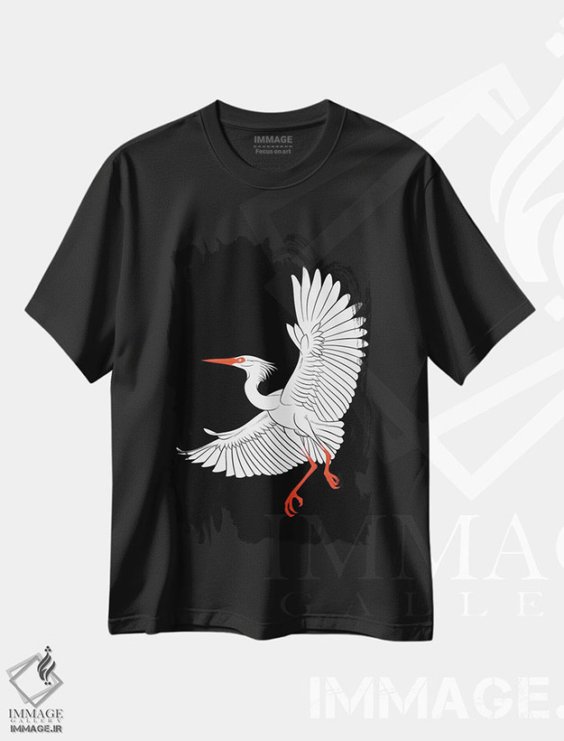 تیشرت طرح دار پرواز آرام و زیبای درنا، هنر دیجیتال اثر آلبرتو پرز | فروشگاه ایماژ