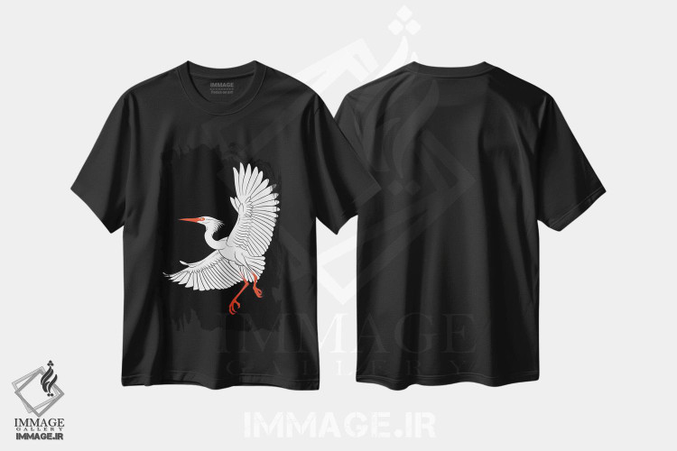 تیشرت طرح دار پرواز آرام و زیبای درنا، هنر دیجیتال اثر آلبرتو پرز | فروشگاه ایماژ